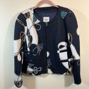 Weill Quilted Blazer Jacket Tassel Print Blue Women Size US 14